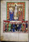 Ukřižování a přísaha jihlavských konšelů, poč. 15. století, MZA Brno - SOkA Jihlava, Gelnhausenův kodex, fol. 21v.