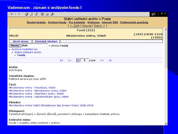 P�ehled archivn�ch fond� - Archivn� Vademecum.