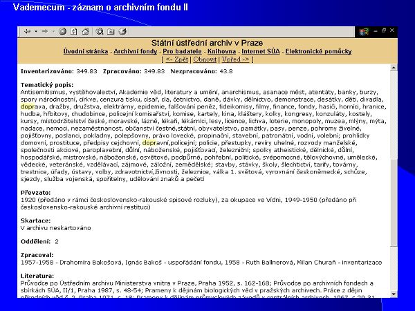 P�ehled archivn�ch fond� - Archivn� Vademecum.