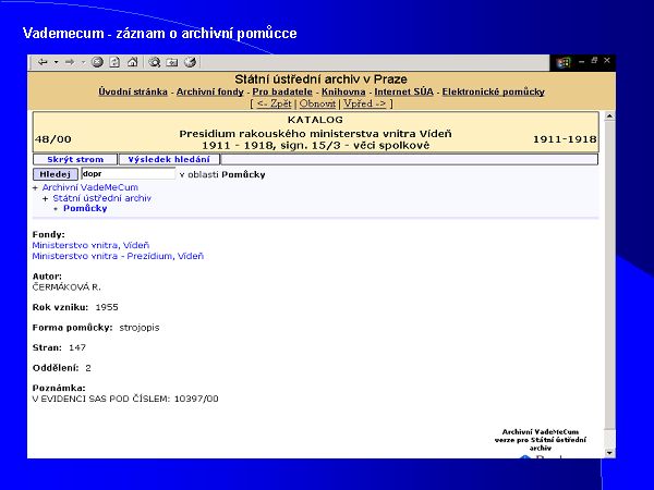 P�ehled archivn�ch fond� - Archivn� Vademecum.