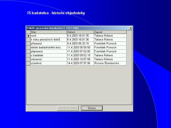 IS badatelna, historie objedn�vky archiv�lie.